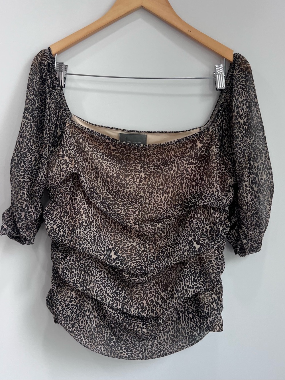 Anthropologie Sheer Leopard-Print Ruffle Off-Shoulder Top - Brown/Black